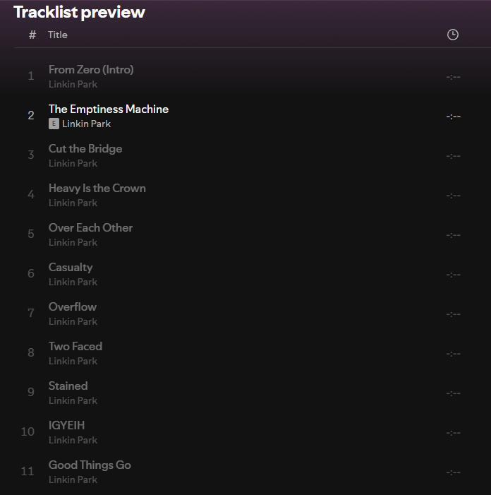 Linkin Park tracklist