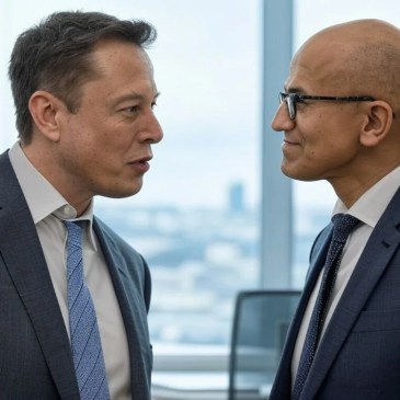 Elon Musk e Satya Nadella modello IA Microsoft