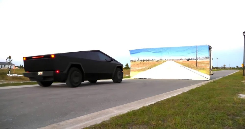 Tesla Cybertruck test Willy il Coyote Beep Beep Cybertruck guida autonoma