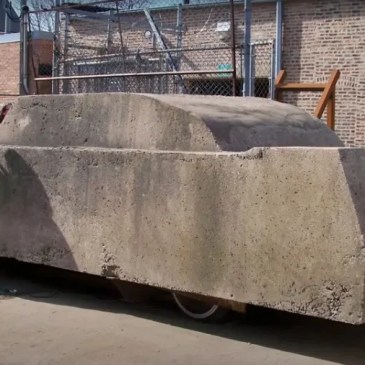 cadillac deville scultura cemento museo arte contemporanea chicago