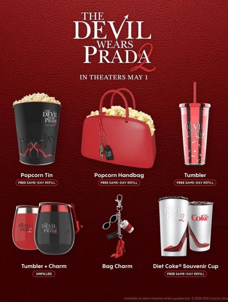 AMC Theatres svela una tote bag per popcorn per festeggiare Il diavolo veste Prada 2